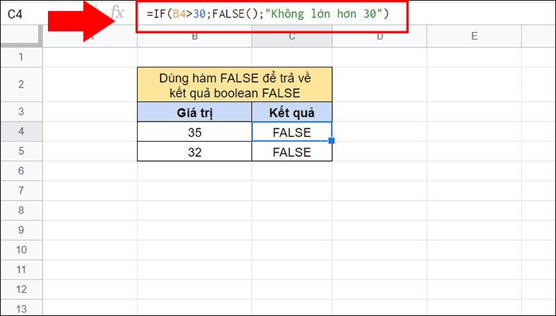 Ví dụ về hàm FALSE