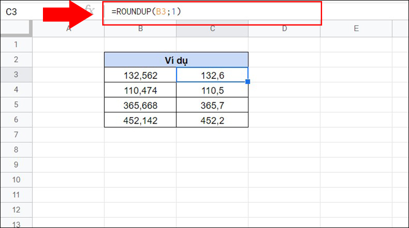 Ví dụ hàm ROUNDUP