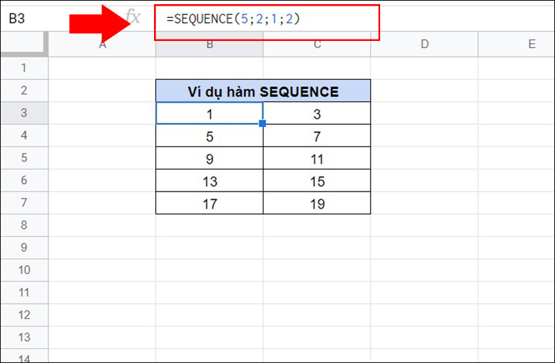 Ví dụ về hàm SEQUENCE