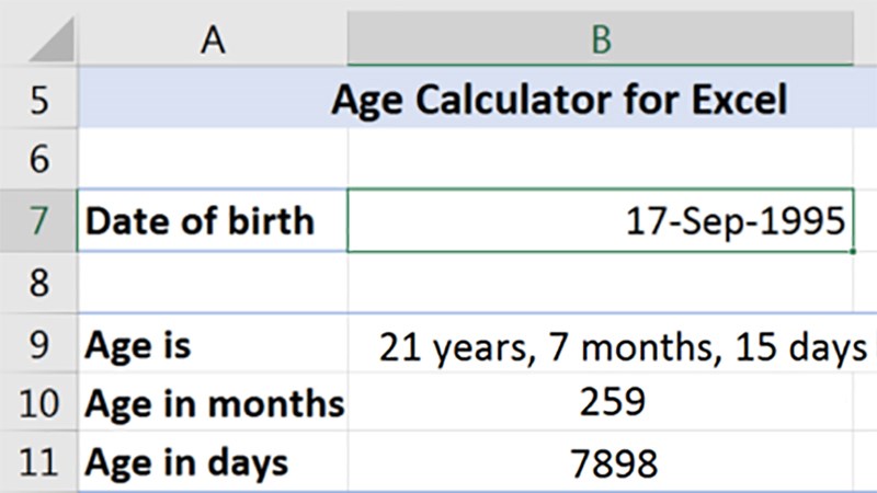 Máy tính tuổi trong Excel