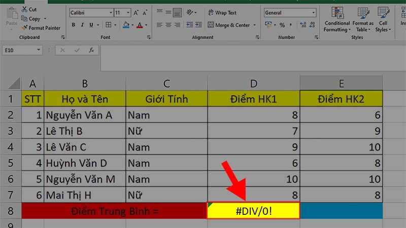 Lỗi #DIV/0!