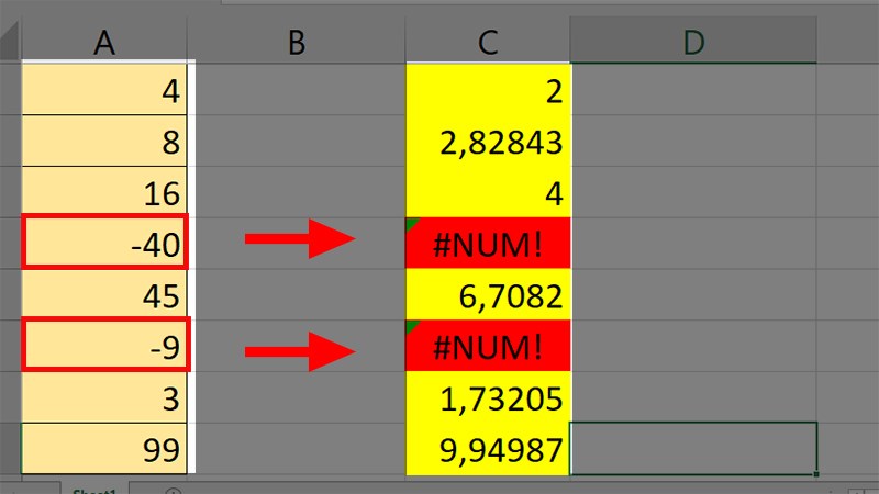 Có 2 ô đã bị sai và hiện lỗi #Num