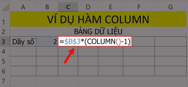 Ví dụ minh họa hàm COLUMN.