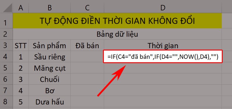 Ví dụ minh họa hàm IF kết hợp hàm NOW