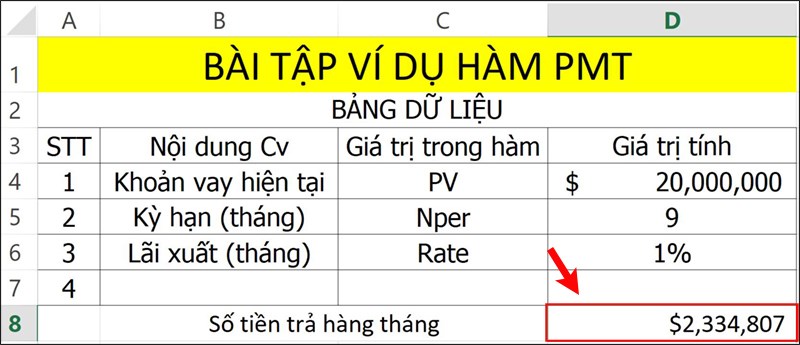 Nhấn Enter để hiển thị kết quả.