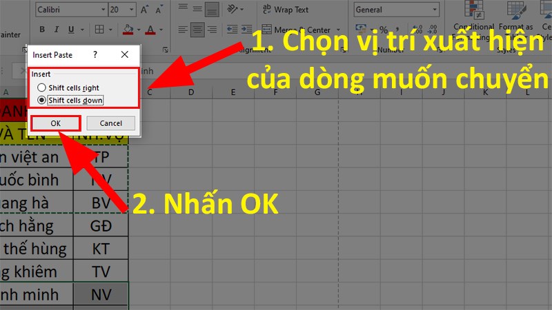 Bên trái (Shift Cells Left) hoặc bên phải (Shift Cells Right)