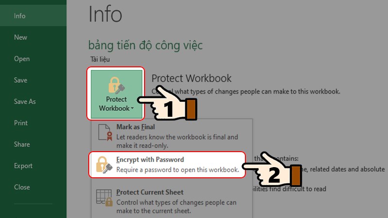 Nhấn chọn Protect Workbook