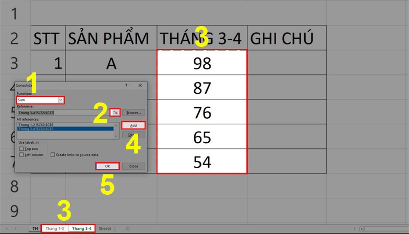 Cách tổng hợp dữ liệu bằng Consolidate.