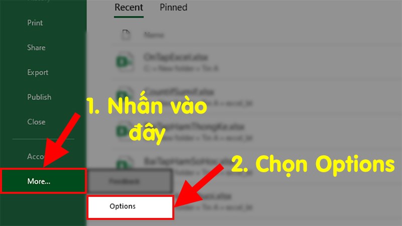 Nhấn vào mục Options