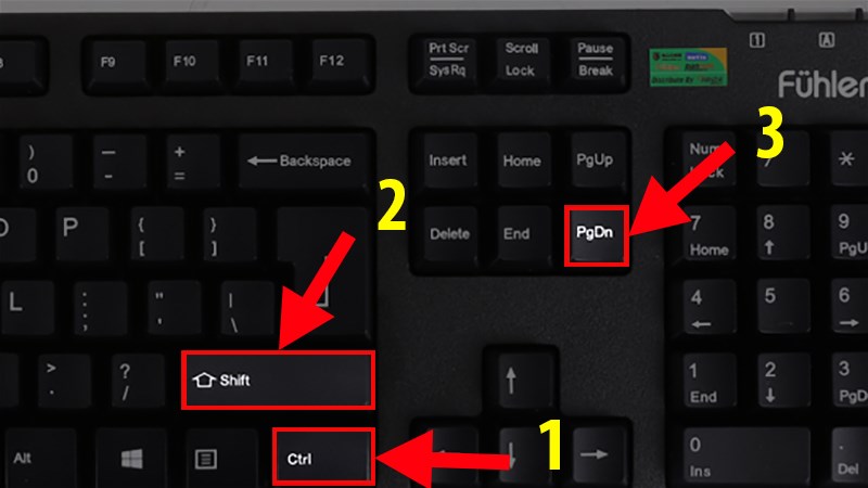 Nhấn tổ hợp phím Ctrl + Shift + PgDn (Để chuyển đến Sheet bên phải)