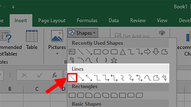 Ở phần Line > Nhấp chọn vào hình đường thẳng