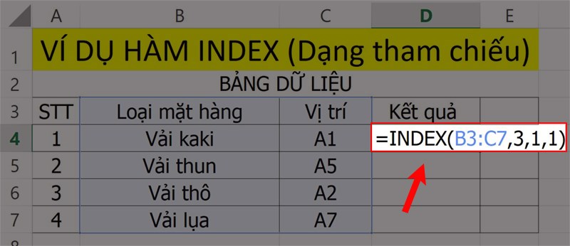 Hàm INDEX dạng tham chiếu.