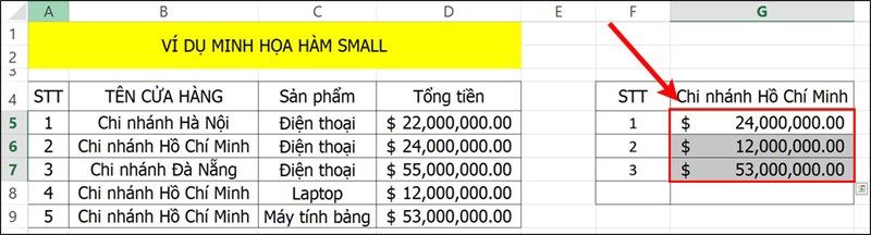 Nhấn tổ hợp phím Ctrl + Shift + Enter để hiển thị kết quả.