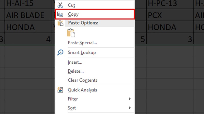 Chọn Copy hoặc nhấn Ctrl + C