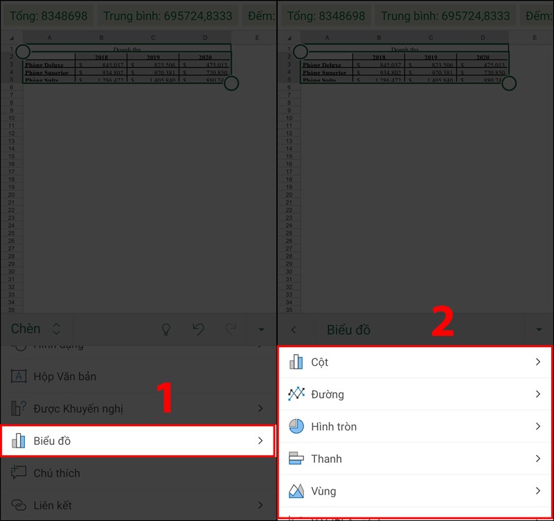 Chọn mục Biểu đồ