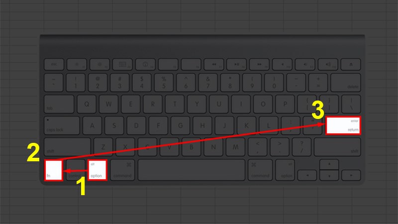 Nhấn tổ hợp phím Option + fn + Enter