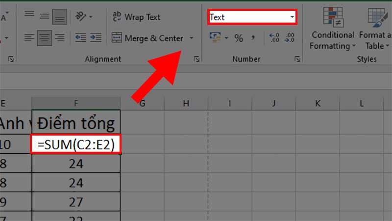 Excel sẽ xem ô đó chứa dữ liệu dạng chuỗi và không thực hiện phép tính với nó