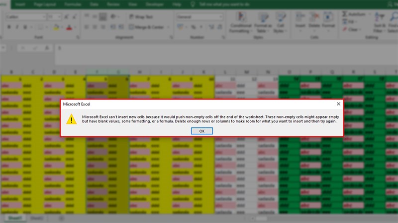 Lỗi không insert được cột trong Excel