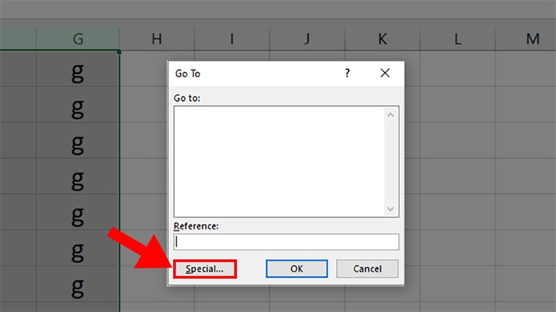 Ở hộp thoại Go To hiện lên > Chọn Special