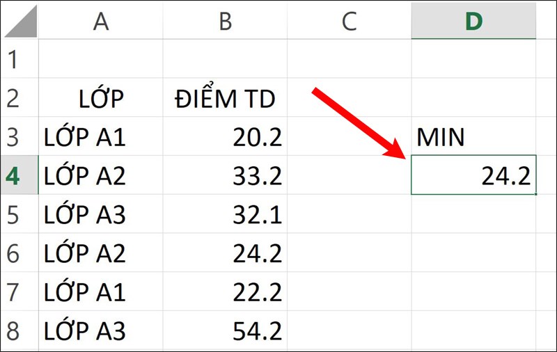 Nhấn tổ hợp phím Ctrl + Shift + Enter để hiển thị kết quả.