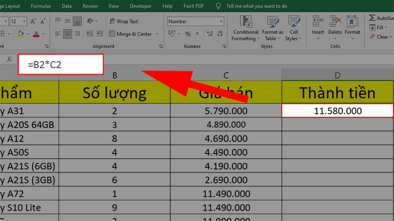 Nhấn vào ô có chứa công thức > Đi đến thanh công thức ở phía trên