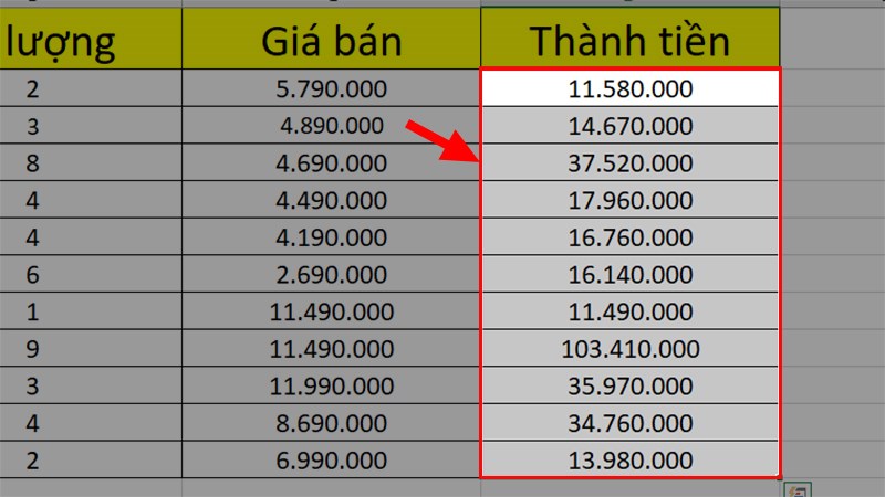 Tô chọn cột dữ liệu chứa công thức cần sao chép