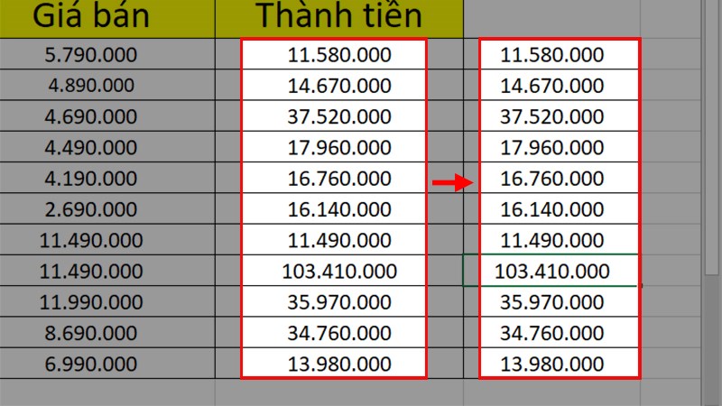 Kết quả sau khi thực hiện sao chép công thức không thay đổi cho nhiều ô dữ liệu bằng Find and Replace