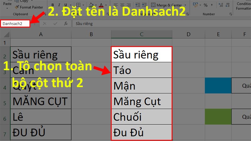 Đặt tên cho cột dữ liệu 2