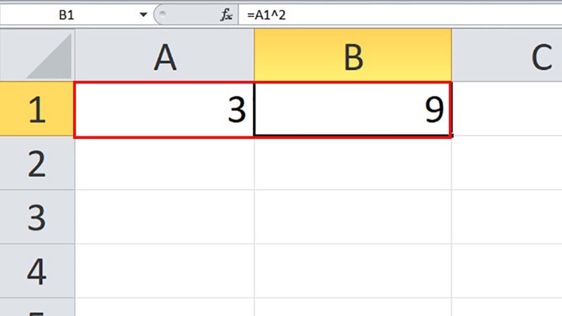 Công thức trong ô B1 dưới đây được dùng để tính bình phương giá trị trong ô A1
