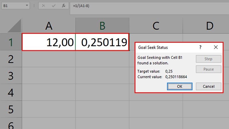 Sử dụng Goal Seek một lần nữa và Excel sẽ trả cho chúng ta đáp án