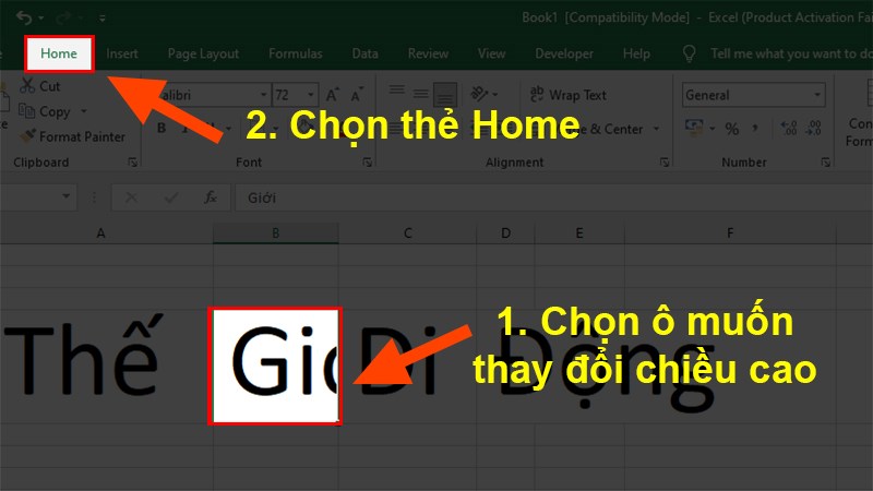 Chọn thẻ Home