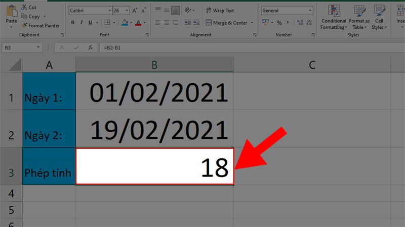 Số ngày chênh lệch giữa 2 ngày 1/2/2021 và 19/2/2021