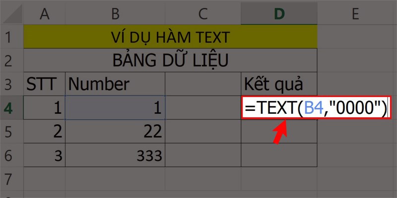 Ví dụ minh họa hàm TEXT.