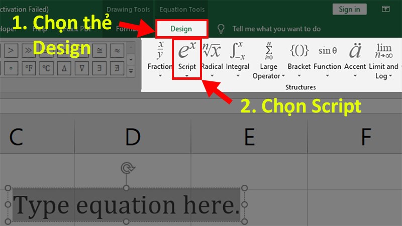 Ở thẻ Design > Đi đến mục Structures > Chọn Script