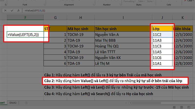 Nhập công thức Value(Left(Text,Num_charts))