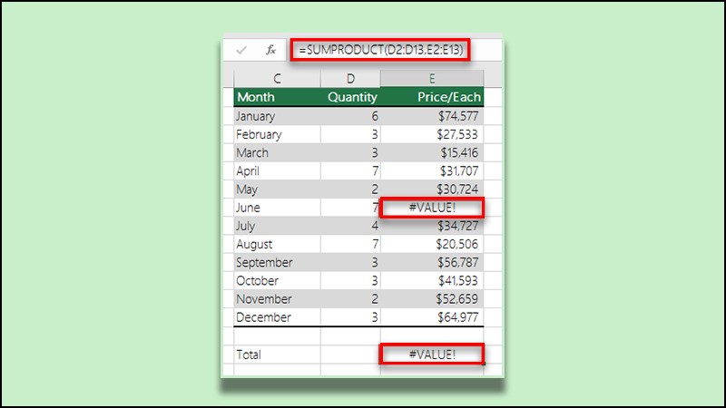 Sửa lỗi #VALUE! hàm SUMPRODUCT