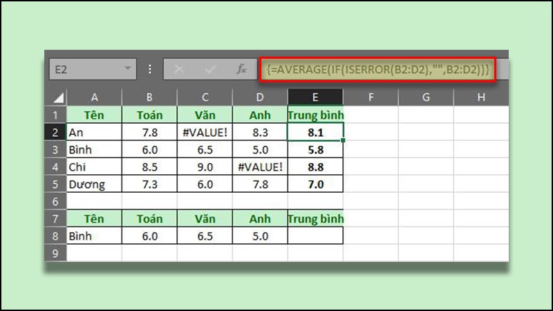 Sửa lỗi #VALUE!