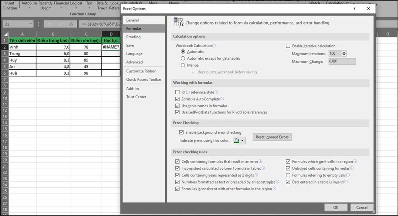 Error Checking Options