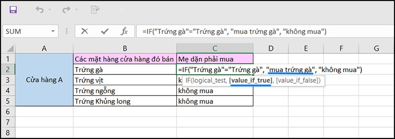 Ví dụ minh họa cho hàm if với điều kiện đúng