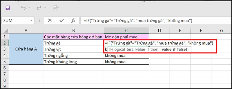 ví dụ về công thức hàm if