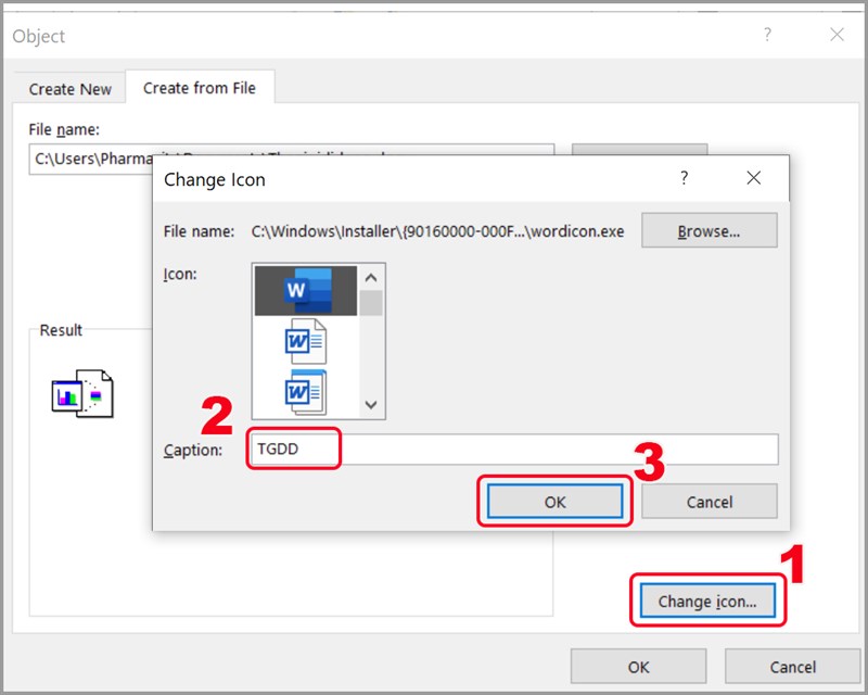 Đổi tên file đính kèm trong Excel