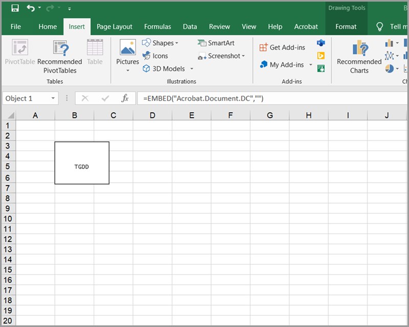 Đính kèm file PDF vào Excel thành công