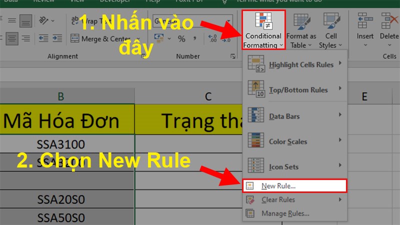 Đi đến phần Style > Nhấn vào Conditional Formatting > Chọn New Rule