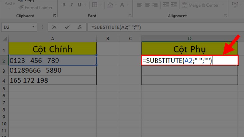 Nhập hàm =SUBTITUTE(ô cần xóa;