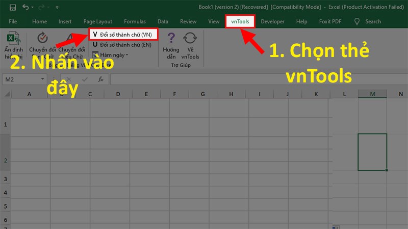 Đi đến thẻ vnTools vừa thêm vào > Chọn Đổi số thành chữ