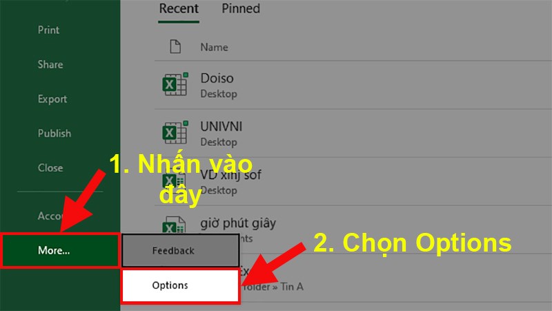 Nhấn vào More > Chọn Options