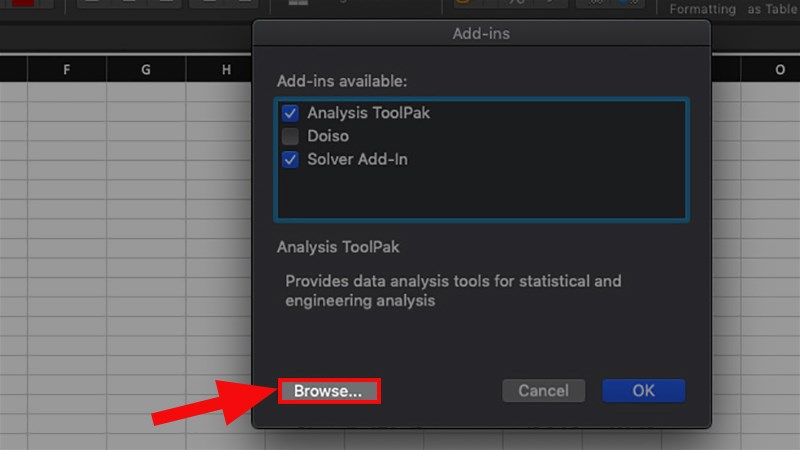 Ở cửa sổ Add-ins hiện ra > Chọn Browse