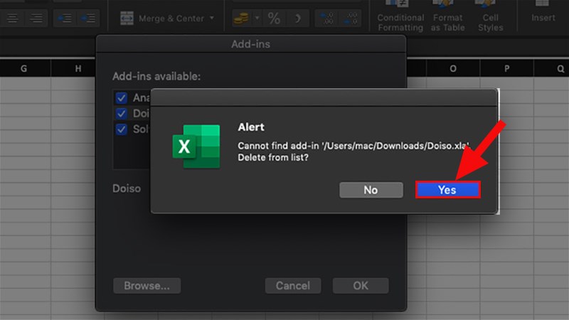 Ở hộp thoại hiện ra > Nhấn Yes để gỡ bỏ cài đặt Add-ins hoàn toàn