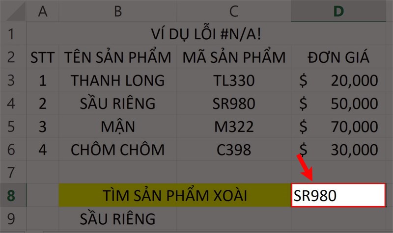 Khắc phục lỗi #N/A!.