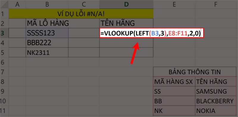 Kết hợp hàm LEFT vào hàm VLOOKUP.